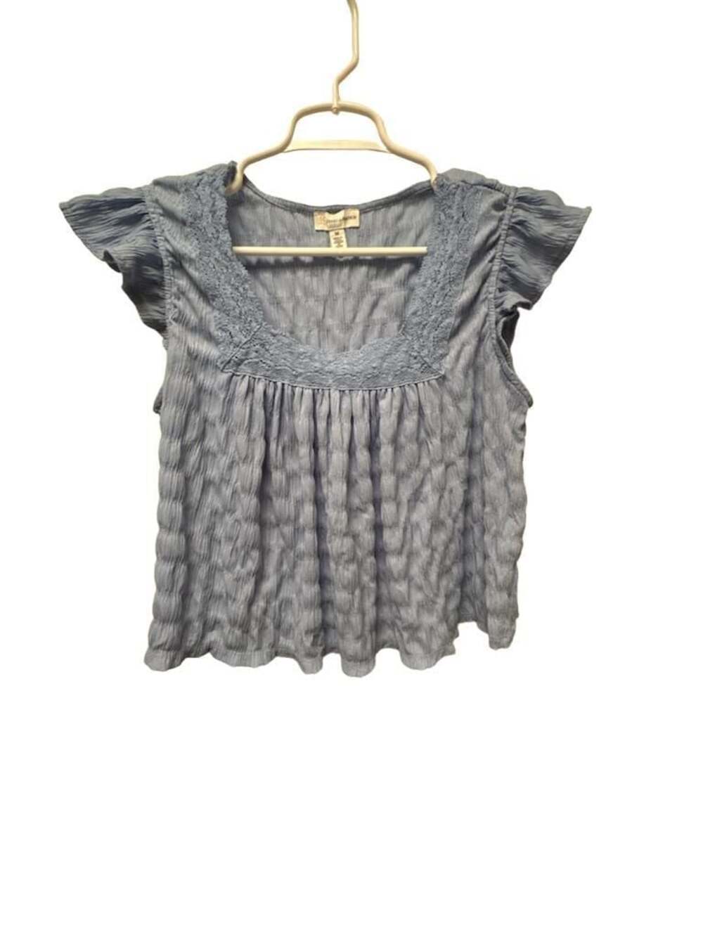 JS Jessica Simpson Dani Lace Trimmed Blouse Forever Blue Size M